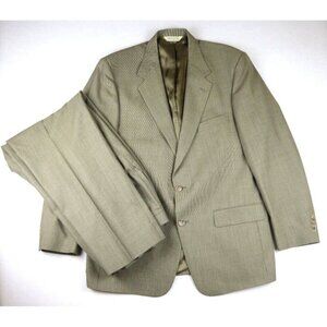 MEN'S BEIGE PLAID SUIT - PALM BEACH - 100% WOOL - SIZE 46L, PANTS SIZE 40 X 30